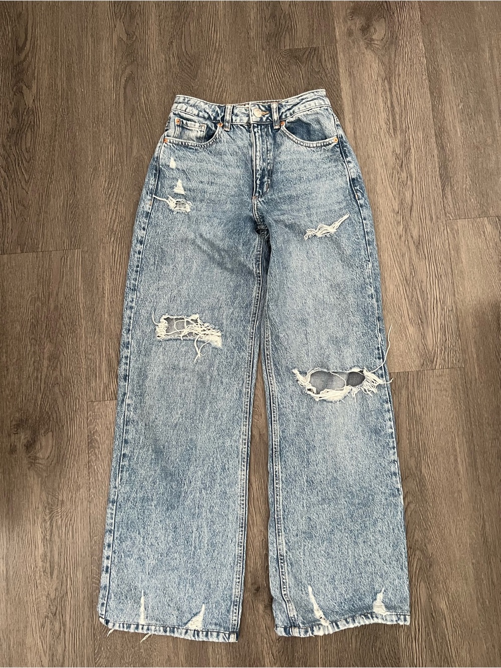 Garage Light Blue Distressed Wide-Leg Jeans